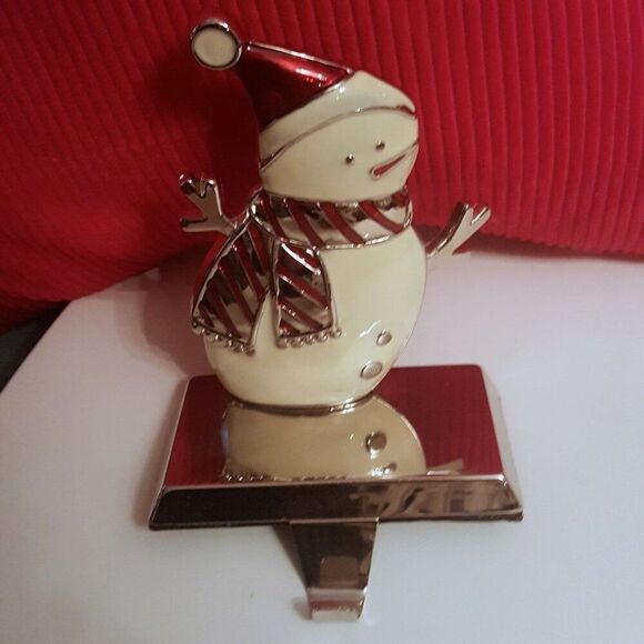 Metal Christmas Stocking Holders 5.5" Snowman Snowflake Lot of 2 New - Picture 2 of 6